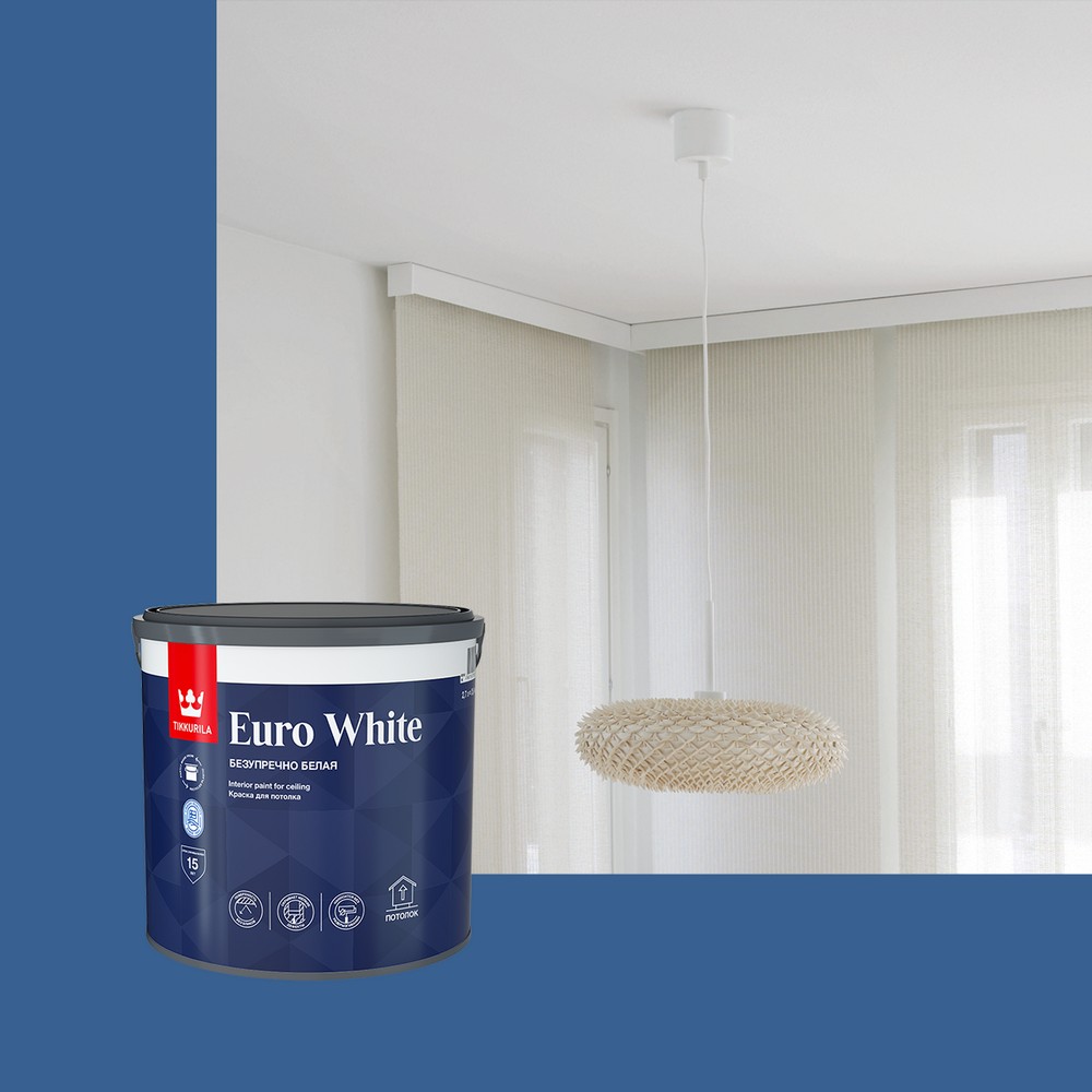 Краска для потолка Tikkurila Euro White 2,7 л, белый - купить по цене 1 849  ₽ в ДоброСтрой Магнитогорск